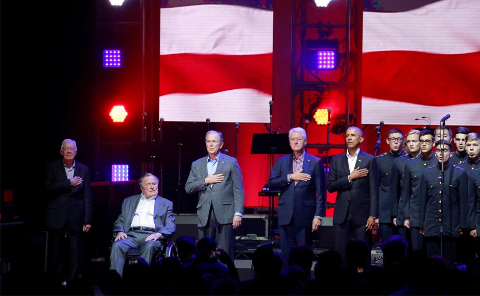 The effort by the three Democrats and two Republicans has raised over $31 million from 80,000 donors for the victims of hurricanes Harvey, Irma and Maria, George HW Bush's office said. Reuters The effort by the three Democrats and two Republicans has raised over $31 million from 80,000 donors for the victims of hurricanes Harvey, Irma and Maria, George HW Bush's office said. Reuters