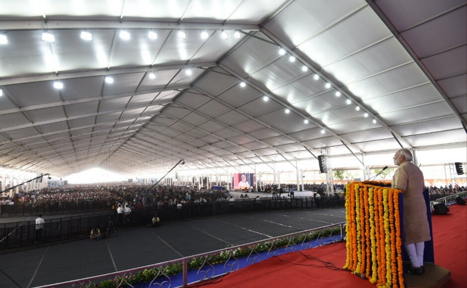 On a visit to poll-bound Gujarat for third time in less than a month, Modi launched and inaugurated a plethora of projects. Twitter@PMOIndia On a visit to poll-bound Gujarat for third time in less than a month, Modi launched and inaugurated a plethora of projects. Twitter@PMOIndia
