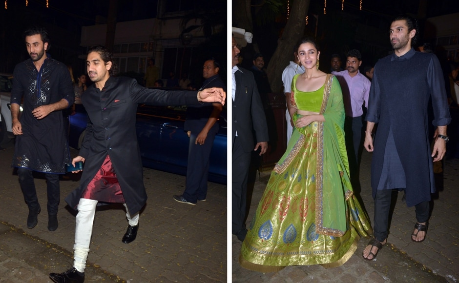 Ranbir Kapoor with Ayan Mukherjee; Alia Bhatt with Aditya Roy Kapur at Sonam Kapoor's Diwali bash. Photo: Sachin Gokhale/Firstpost Ranbir Kapoor with Ayan Mukherjee; Alia Bhatt with Aditya Roy Kapur at Sonam Kapoor's Diwali bash. Photo: Sachin Gokhale/Firstpost