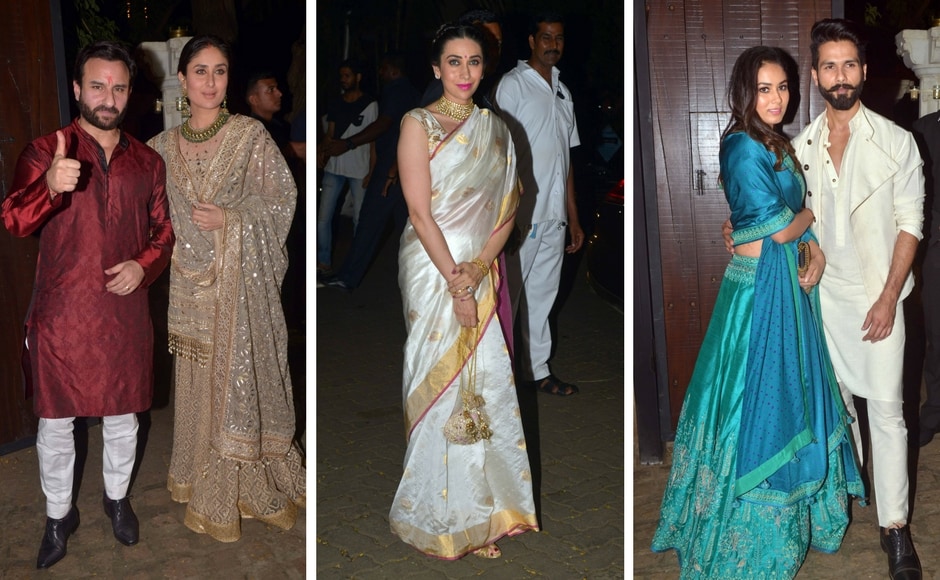 Saif Ali Khan and Kareena Kapoor; Karisma Kapoor; Mira Rajput and Shahid Kapoor at Sonam Kapoor's Diwali bash on Thursday. Photo: Sachin Gokhale/Firstpost Saif Ali Khan and Kareena Kapoor; Karisma Kapoor; Mira Rajput and Shahid Kapoor at Sonam Kapoor's Diwali bash on Thursday. Photo: Sachin Gokhale/Firstpost