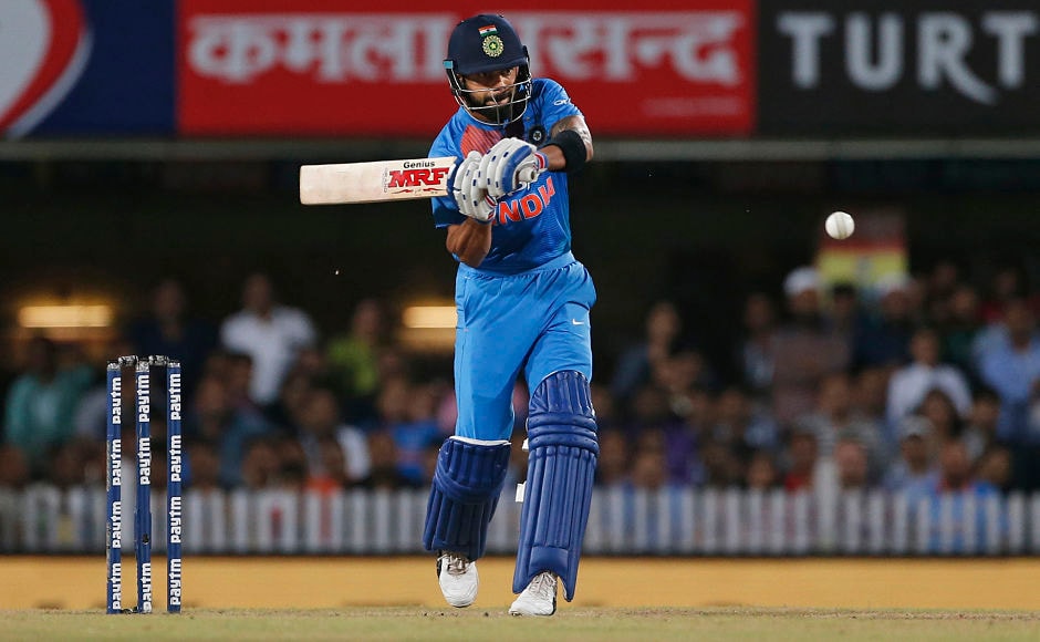 But India captain Virat Kohli calmed the nerves and hit the winning runs over covers to help India go 1-0 up in the 3-match series. AP But India captain Virat Kohli calmed the nerves and hit the winning runs over covers to help India go 1-0 up in the 3-match series. AP