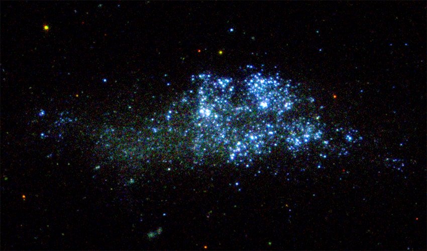 An image of the Wolf–Lundmark–Melotte irregular galaxy captured by AstroSat. Image: ISRO. 