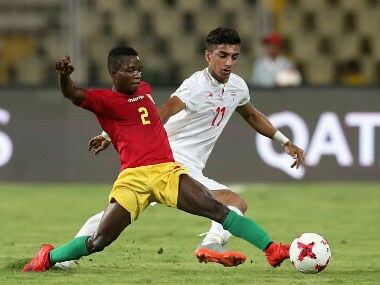 Action in Guinea versus Iran match in the FIFA U-17 World Cup in Goa. Twitter/ @FIFAcom