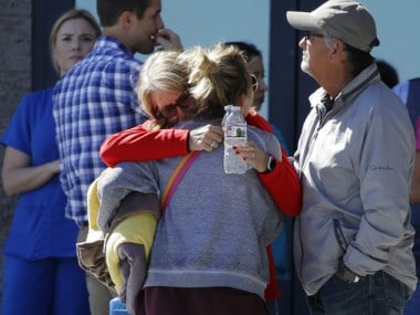 Survivors of the attack outside a trauma centre in Las Vegas on Monday. AP