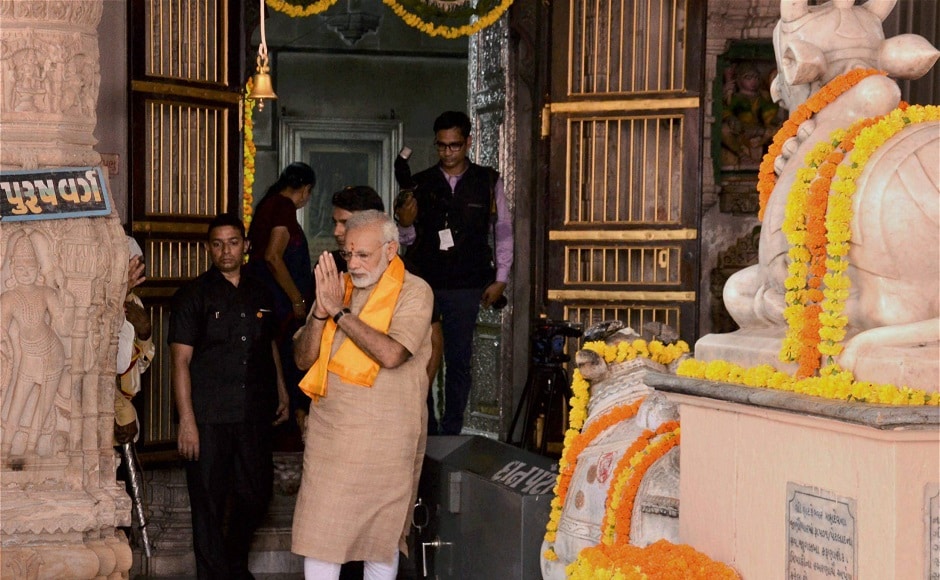 Modi visited the Hatkeshwar Mahadev Temple in Vadnagar where he used to vend tea as a young boy at the railway station. PTI Modi visited the Hatkeshwar Mahadev Temple in Vadnagar where he used to vend tea as a young boy at the railway station. PTI