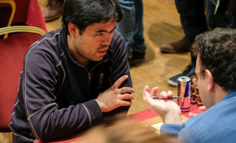 Hikaru Nakamura (L) knew way too well how to handle an overly aggressive opponent in Emil Sutovsky. John Saunders