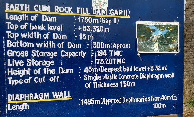 Details of the coffer dam listed in a signboard at the construction site of the dam. Rahul Maganti/Firstpost