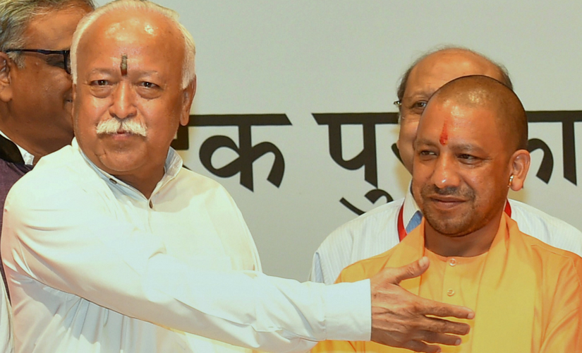 Mohan Bhagwat, Yogi Adityanath share stage at Vedic education awards ceremony in Delhi Mohan Bhagwat, Yogi Adityanath share stage at Vedic education awards ceremony in Delhi