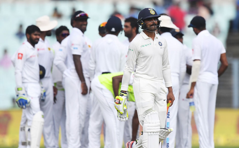 Ravindra Jadeja tried to get things going for India but he too fell after making 22. He was undone by spinner Dilruwan Perera. AFP Ravindra Jadeja tried to get things going for India but he too fell after making 22. He was undone by spinner Dilruwan Perera. AFP