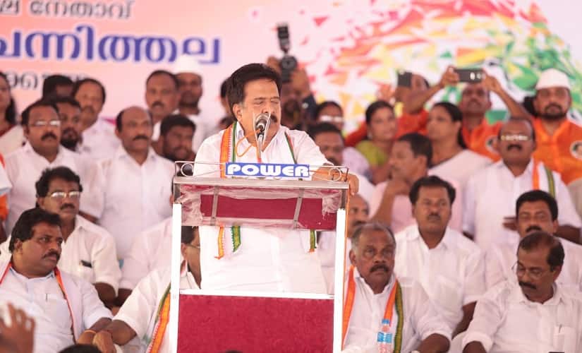 Rahul Gandhi. Ramesh Chennithala addressing a rally during his Padayorukkam road-show. Firstpost/ Ashraf Padanna