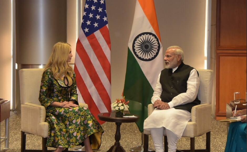 US president Donald Trump’s daughter, Ivanka met Prime Minister Narendra Modi at the Global Entrepreneurship Summit (GES) in Hyderabad on Tuesday. Twitter @NarendraModi US president Donald Trump’s daughter, Ivanka met Prime Minister Narendra Modi at the Global Entrepreneurship Summit (GES) in Hyderabad on Tuesday. Twitter @NarendraModi