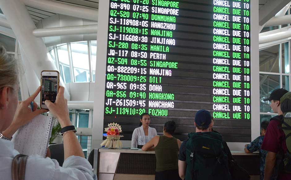 Frustration at the country's second-busiest airport was starting to boil over, with an estimated 2,000 people attempting to get refunds and reschedule tickets. Bali's Ngurah Rai International Airport airport, about 60 km from the Mount Agung volcano, will be closed until 7 am on Wednesday, aviation navigation authorities said. AP Frustration at the country's second-busiest airport was starting to boil over, with an estimated 2,000 people attempting to get refunds and reschedule tickets. Bali's Ngurah Rai International Airport airport, about 60 km from the Mount Agung volcano, will be closed until 7 am on Wednesday, aviation navigation authorities said. AP