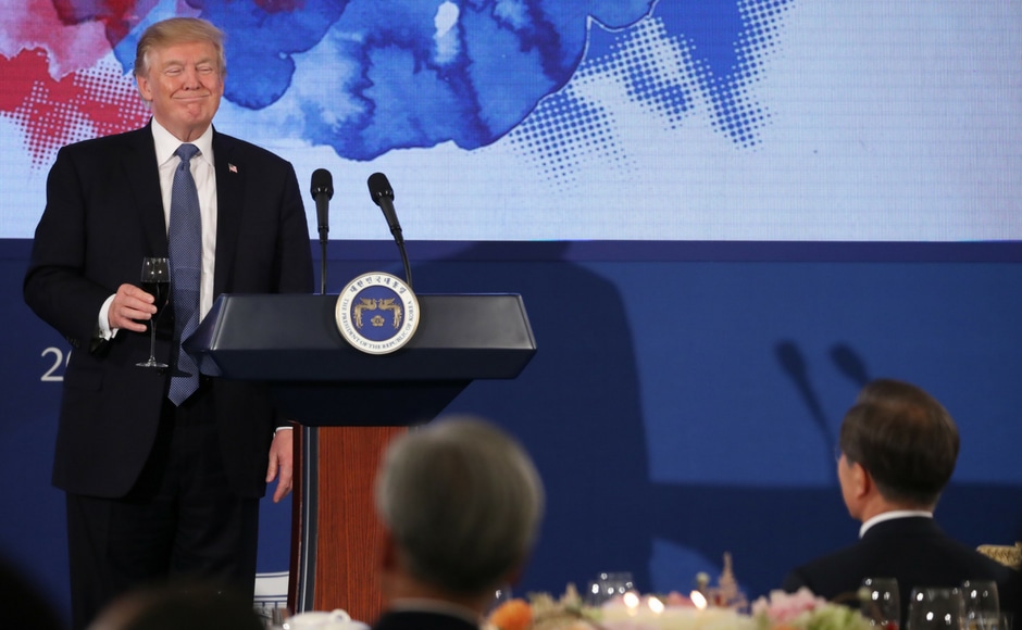 At the joint conference, he said that the US was committed to working towards a diplomatic solution with Pyongyang but was prepared with a full range of military options if necessary. AP At the joint conference, he said that the US was committed to working towards a diplomatic solution with Pyongyang but was prepared with a full range of military options if necessary. AP