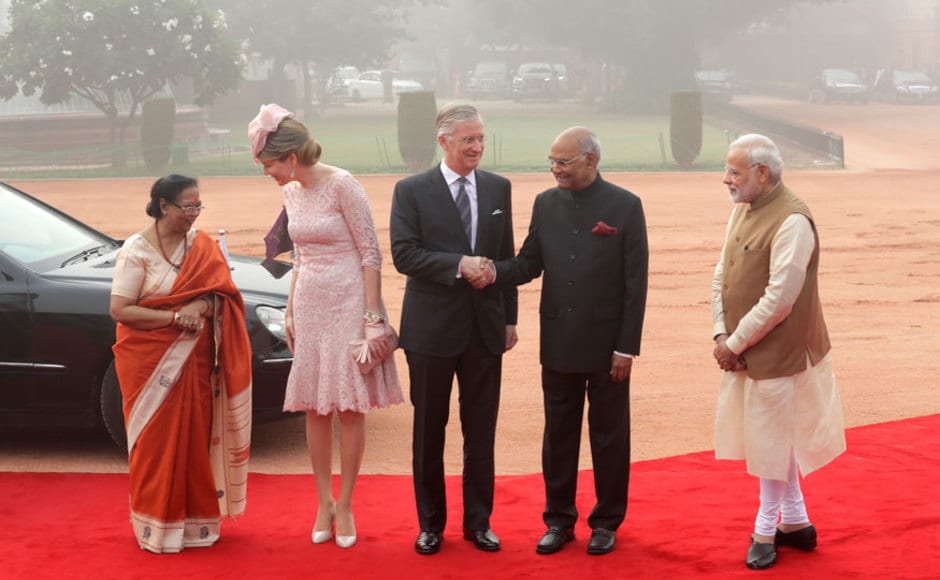 Belgium's royal couple are on a seven-day state visit to India. Prime Minister Narendra Modi met Belgium Queen Mathilde and King Philippe during the ceremonial reception at the Indian presidential palace in New Delhi. AP Belgium's royal couple are on a seven-day state visit to India. Prime Minister Narendra Modi met Belgium Queen Mathilde and King Philippe during the ceremonial reception at the Indian presidential palace in New Delhi. AP