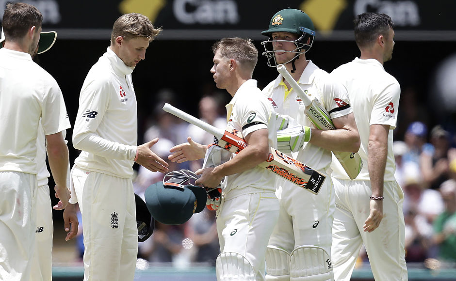 English captain, Joe Root congratulates Australia's opening duo Warner and Bancroft after the home side took 1-0 lead in the 5-match series. England will be desperate to turn things around in the next Test at Adealiade. AP English captain, Joe Root congratulates Australia's opening duo Warner and Bancroft after the home side took 1-0 lead in the 5-match series. England will be desperate to turn things around in the next Test at Adealiade. AP
