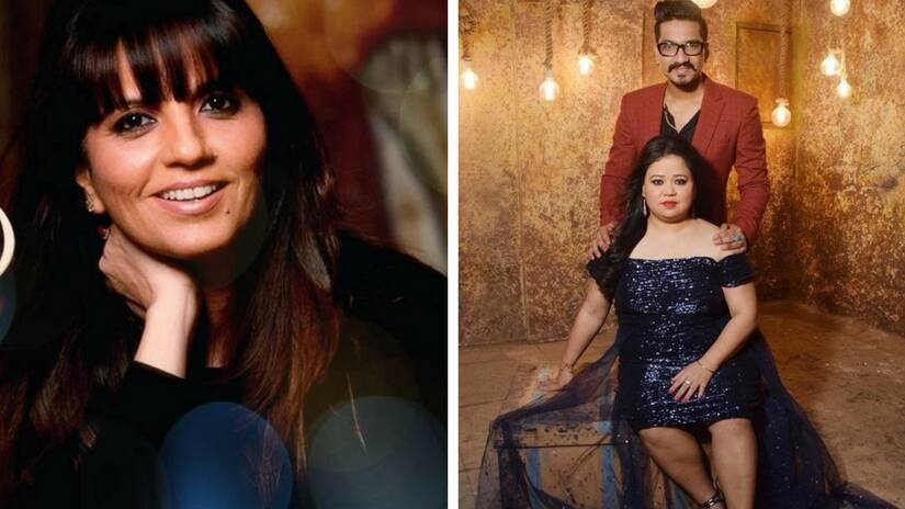 Neeta Lulla (left); Bharti and her fiance Haarsh Limbaachiya (right). Images via Facebook