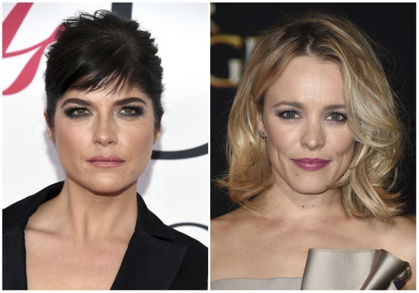 This combination photo shows actress Selma Blair at the CFDA Fashion Awards in New York on June 6, 2016, left, and actress Rachel McAdams at the Los Angeles premiere of "Doctor Strange" on Oct. 20, 2016. In a Vanity Fair interview published Thursday, Oct. 26, 2017, Blair and McAdams have alleged that writer and director James Toback sexually harassed them. (AP Photo/File)