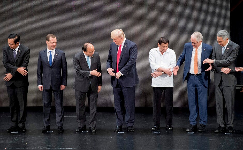 US president Donald Trump messed up a carefully choreographed handshake routine at the ASEAN summit in Manila. AFP US president Donald Trump messed up a carefully choreographed handshake routine at the ASEAN summit in Manila. AFP