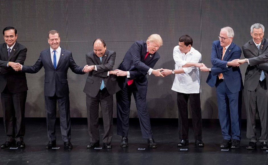 After an awkward few seconds, Trump appeared to recognise his error and made the link between Nguyen and Duterte. AFP After an awkward few seconds, Trump appeared to recognise his error and made the link between Nguyen and Duterte. AFP