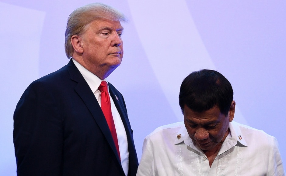 After the photo op ended, Trump and Duterte, who have shared a bittersweet relationship in the past, walked past each other without acknowledging the gaffe. AFP After the photo op ended, Trump and Duterte, who have shared a bittersweet relationship in the past, walked past each other without acknowledging the gaffe. AFP