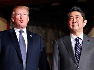 File image of US president Donald Trump, accompanied by Japanese Prime Minister Shinzo Abe. AP