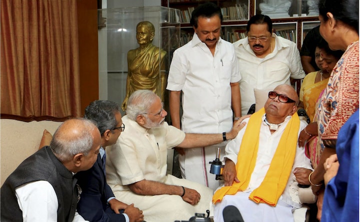Narendra Modi meets ailing Karunanidhi in Chennai; PM also attends 75th anniversary of Tamil daily Dina Thanthi