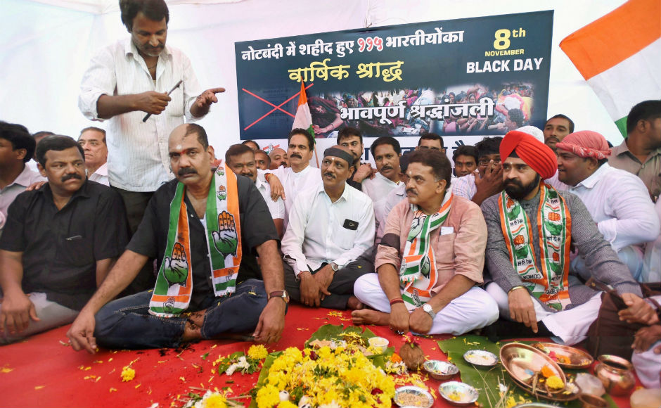 In Mumbai, the city Congress held a demonstration at Azad Maidan against the note ban where the party workers shaved their heads to mark the protest. NCP too staged protests at various parts of the city. PTI In Mumbai, the city Congress held a demonstration at Azad Maidan against the note ban where the party workers shaved their heads to mark the protest. NCP too staged protests at various parts of the city. PTI