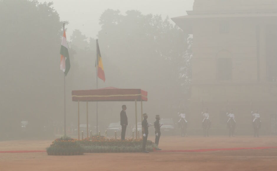 Heavy smog was seen when guard of honour was accorded to Belgium King Philippe on Tuesday morning at Rashtrapati Bhavan. This is the second time Delhi has hit severe pollution level since Diwali — the first was on 20 October. AP Heavy smog was seen when guard of honour was accorded to Belgium King Philippe on Tuesday morning at Rashtrapati Bhavan. This is the second time Delhi has hit severe pollution level since Diwali — the first was on 20 October. AP