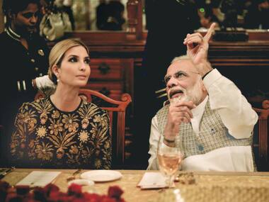 Advisor to US President Ivanka Trump with Prime Minister Narendra Modi at the dinner hosted by the PM in Hyderabad. PTI
