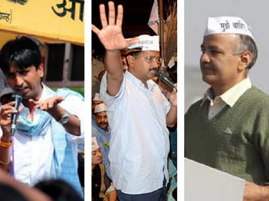 File image of Kumar Vishwas, Arvind Kejriwal and Manish Sisodia. PTI