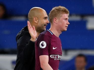 File image of Manchester City manager Pep Guardiola with Kevin De Bruyne. Reuters