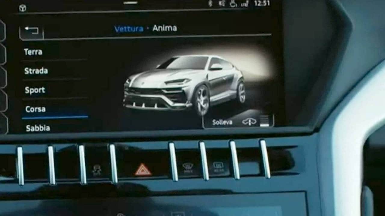 The Lamborghini Urus SUV spotted in a screen grab from its teaser promotional video.