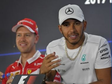 Lewis Hamilton and Sebastian Vettel during a press conference ahead of the Abu Dhabi Grand Prix. AFP