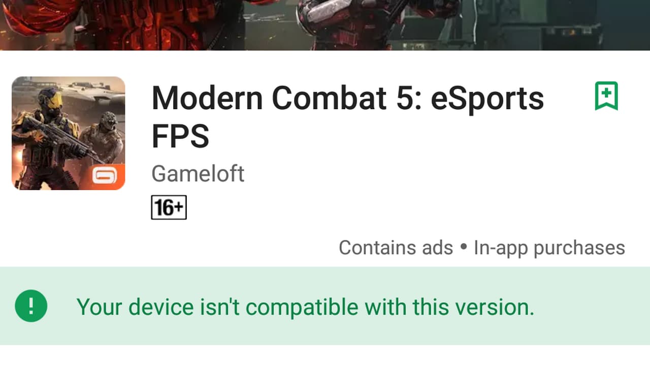 Modern Combat 5 does not show up at all on the Play Store with the Cool Play 6.