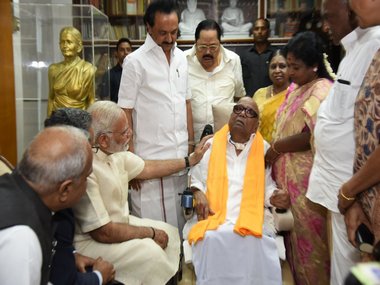 Narendra Modi's 'courtesy' visit to DMK patriarch M Karunanidhi sent politically loaded messages Narendra Modi's 'courtesy' visit to DMK patriarch M Karunanidhi sent politically loaded messages