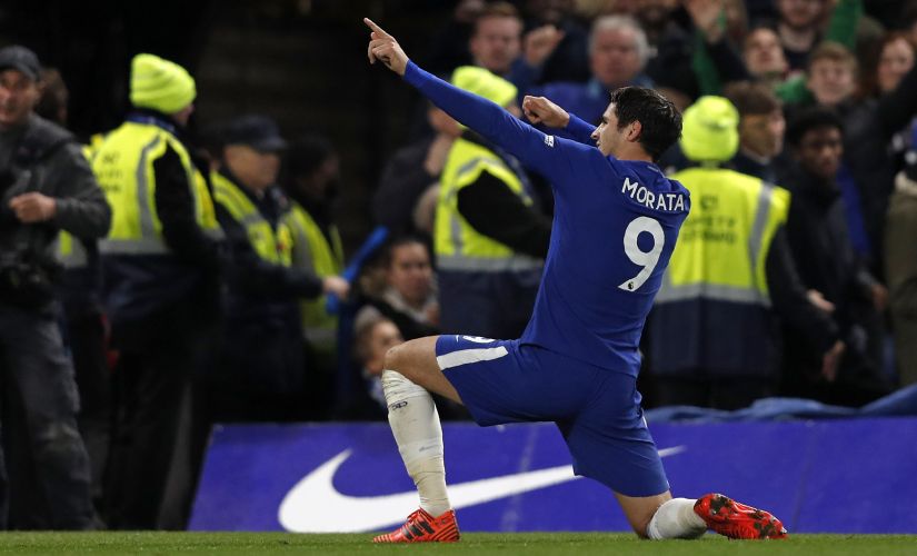 Chelsea's striker Alvaro Morata celebrates scoring the opening goal during their match against Manchester United. AFP