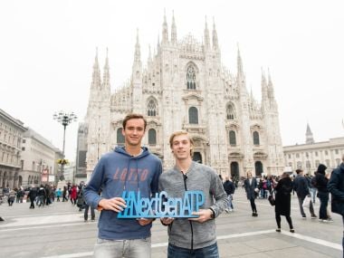 Danill Medvedev and Denis Shapovalov in Milan ahead of the Next Gen ATP Finals. Image courtesy: Twitter @nextgenfinals