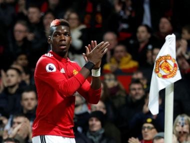 Manchester United's Paul Pogba applauds the fans as he leaves the field in the match against Newcastle. Reuters