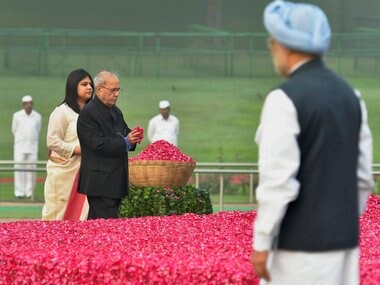 File image of former President Pranab Mukherjee paying homage to country's first prime minister Pandit Jawaharlal Nehru on his 128th birth anniversary, in New Delhi on Tuesday. PTI