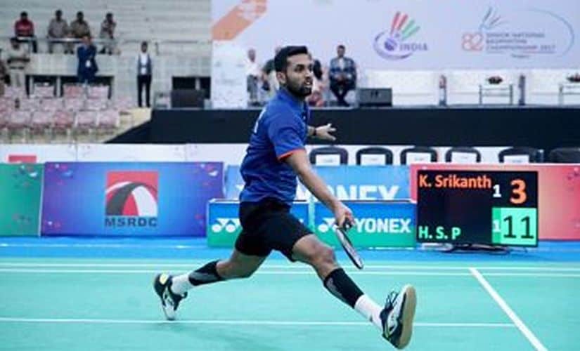 HS Prannoy got the better of Kidambi Srikanth in the final. Image courtesy: Twitter @SNBCIndia2017
