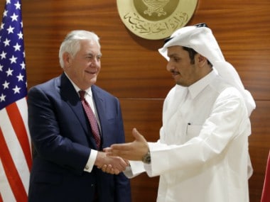 File photo of US Secretary of State Rex Tillerson and Qatar's Foreign Minister Sheikh Mohammed bin Abdulrahman Al Thani. AP