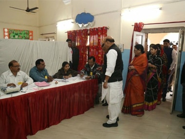 Union home minister Rajnath Singh casts his vote in Lucknow.
