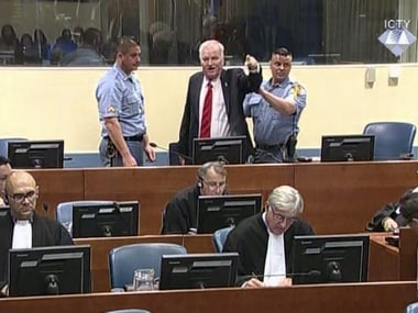 Bosnian Serb military chief Ratko Mladic during an angry outburst in the Yugoslav War Crimes Tribunal in The Hague, Netherlands, Wednesday. AP