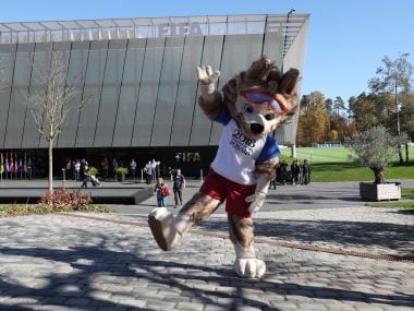 The mascot of Russia 2018 before the play-offs draw. Reuters 