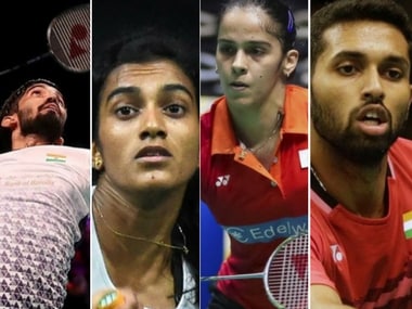 L-R: Kidambi Srikanth, PV Sindhu, Saina Nehwal, HS Prannoy. Image courtesy: Agencies
