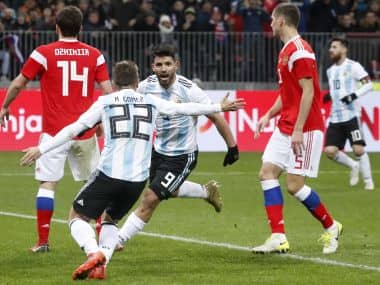 Sergio Aguero netted a late winner for Argentina who beat Russia in Moscow’s Luzhniki stadium. AP