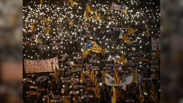 Thousands of pro-independence Catalans take to streets in Barcelona, demand release of jailed leaders