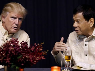 US president Donald Trump and his Filipino counterpart Rodrigo Duterte at ASEAN Summit on Sunday. Reuters
