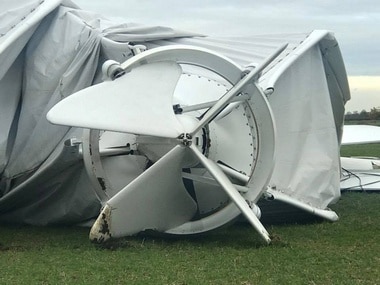 Part of the collapsed airship Airlander 10 is seen in Bedfordshire, Britain. Reuters