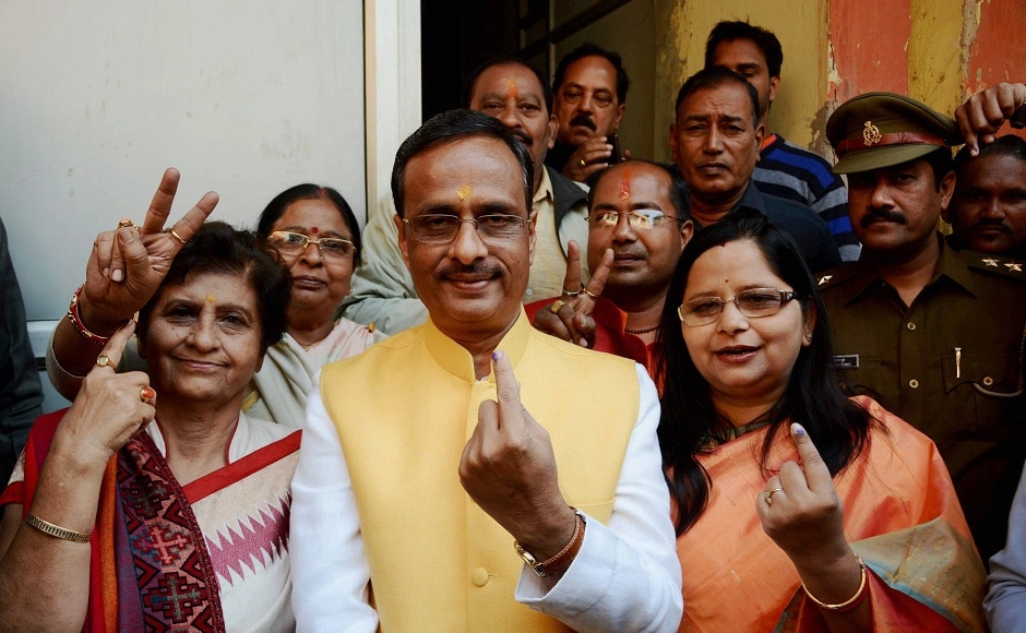 Uttar Pradesh deputy chief minister Dinesh Sharma and BJP mayor candidate Sanyukta Bhatia also casted their votes. Sharma said that BJP is committed to work for the people and Opposition should realise that it was the people's love and trust which ensured the party's victory in the Assembly polls. PTI Uttar Pradesh deputy chief minister Dinesh Sharma and BJP mayor candidate Sanyukta Bhatia also casted their votes. Sharma said that BJP is committed to work for the people and Opposition should realise that it was the people's love and trust which ensured the party's victory in the Assembly polls. PTI